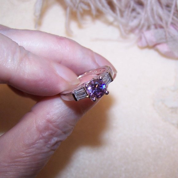 Sterling Silver Lavender Clear Cubic Zirconia CZ Engagement Ring - Size 7 - Picture 8 of 10